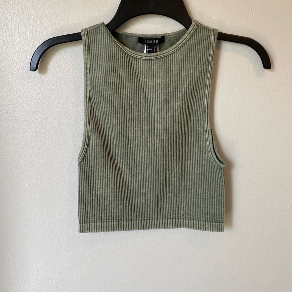 Forever 21 Sage Ribbed Crop Top